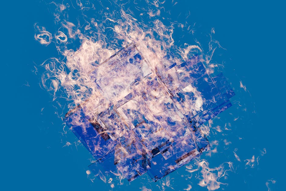 Kongotech Org A vibrant abstract art piece featuring a fiery geometric design against a blue background.