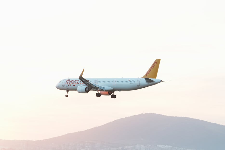 Twastia com Health A Pegasus Airlines plane flying over a hillside in Istanbul at sunset.